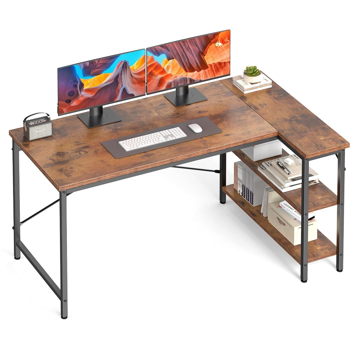 39 Inch L Shaped Desk, Corner Computer Gaming Desks with Shelves