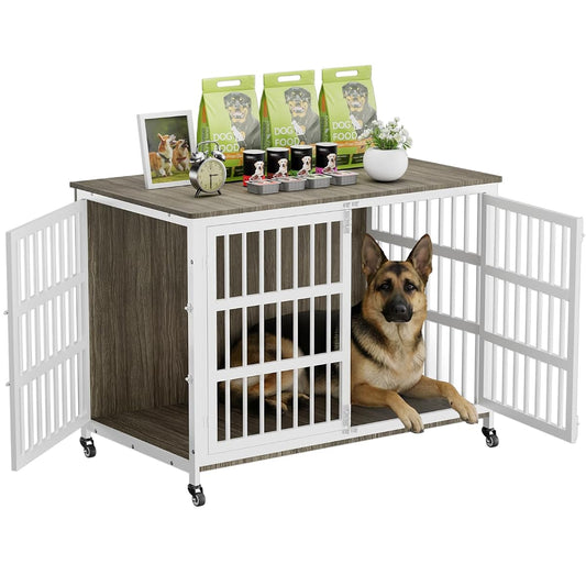 46" XXL Dog Crate Furniture for for Large & Medium Dogs with Wheels