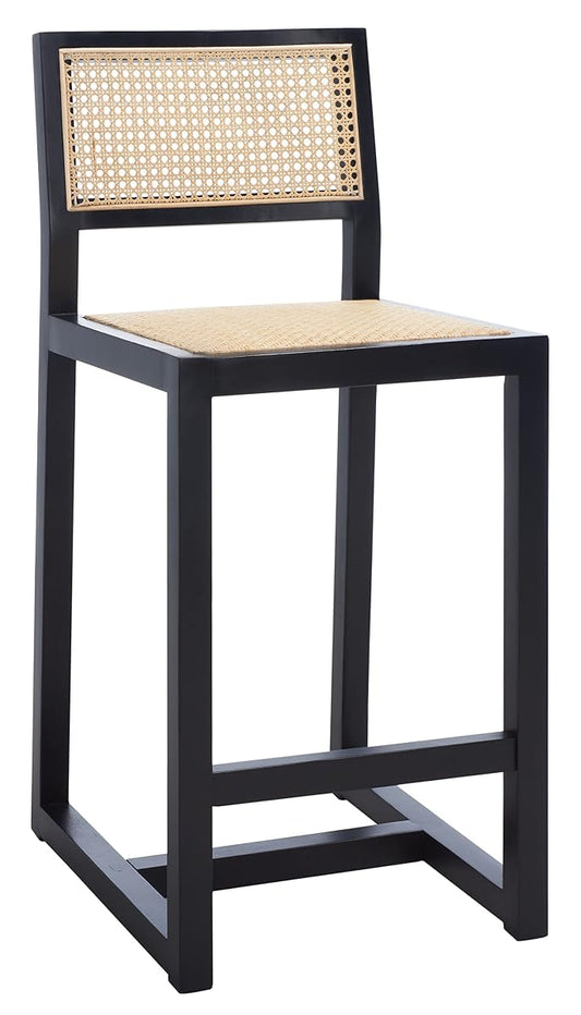 SAFAVIEH Home Collection Seika Black and Natural Rattan 25-inch Counter Stool