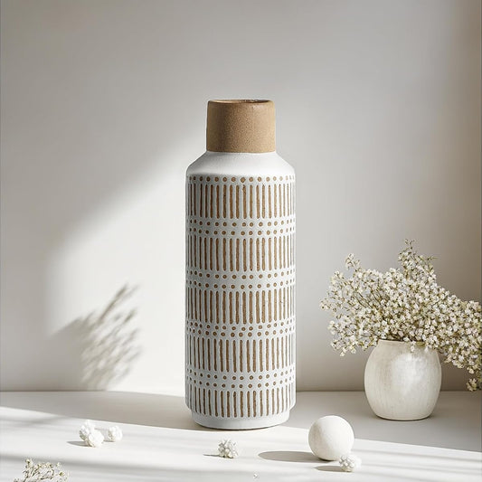 Rustic Ceramic Vase for Living Room Bedroom 11.02'' Farmhouse White Flower