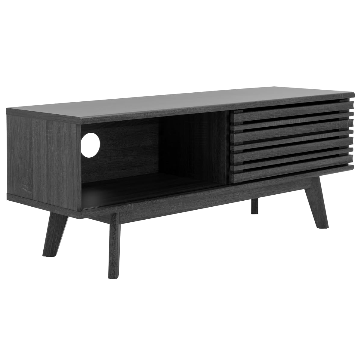 SAFAVIEH Aurelio TV Stand for up to 55" Flatscreen – Distressed Black, 1 Sliding Door with Interior Storage and Open Shelves, Entertainment Media Console (MED9600E)
