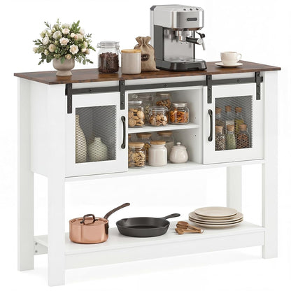 Farmhouse Sideboard Buffet Table with Sliding Barn Doors