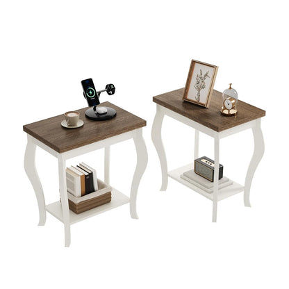 End Tables Living Room, Side Tables Living Room with Curved Legs and Storage Shelf, Small End Tables for Small Spaces, Soft White