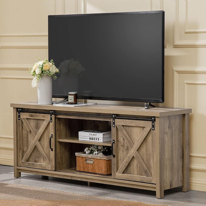 Farmhouse TV Stand with Sliding Barn Doors