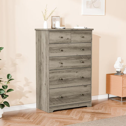 Tall Dresser, Rustic Grey Dresser 6 Drawer Chest of Drawers