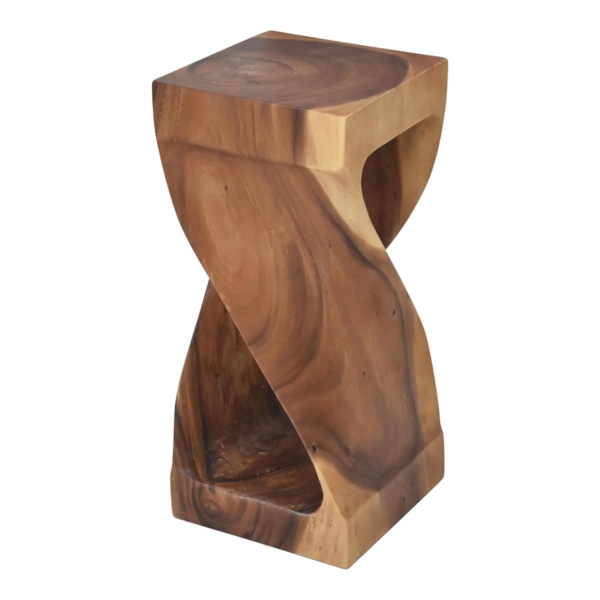 Brown acacia solid wood carved accent side table