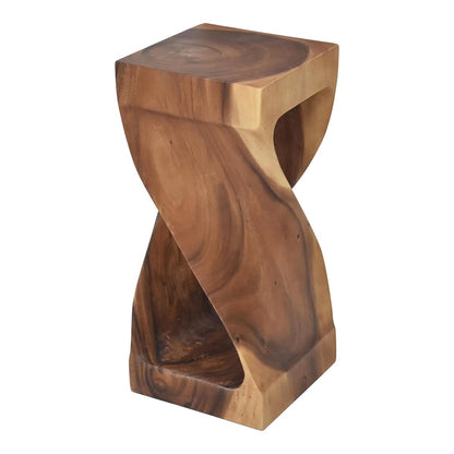 Brown acacia solid wood carved accent side table