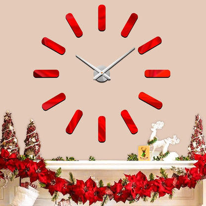 Frameless Wall Clock, 3D Modern Trend Wall Clocks for Living Room Decor, DIY Large Wall Clock Easy to Install Silent and Size Adjustable, Suitable for Kitchen, Farmhouse, Bedroom (Red)