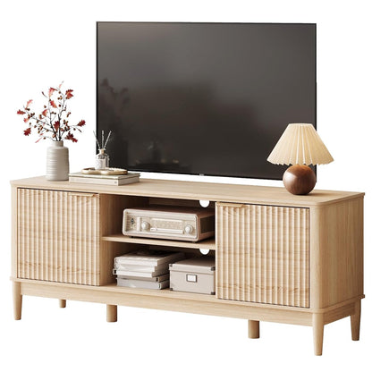 Mid Century Modern Fluted TV Stand for 65" TV, Natural Oak