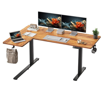 Reversiable L-Shaped Electric Standing Desk, 59 Inches Stand Up Corner Desk, Sit and Stand Up for Work Office Home, Ergonomic Rising Computer Table with Splice Board, Rustic Brown