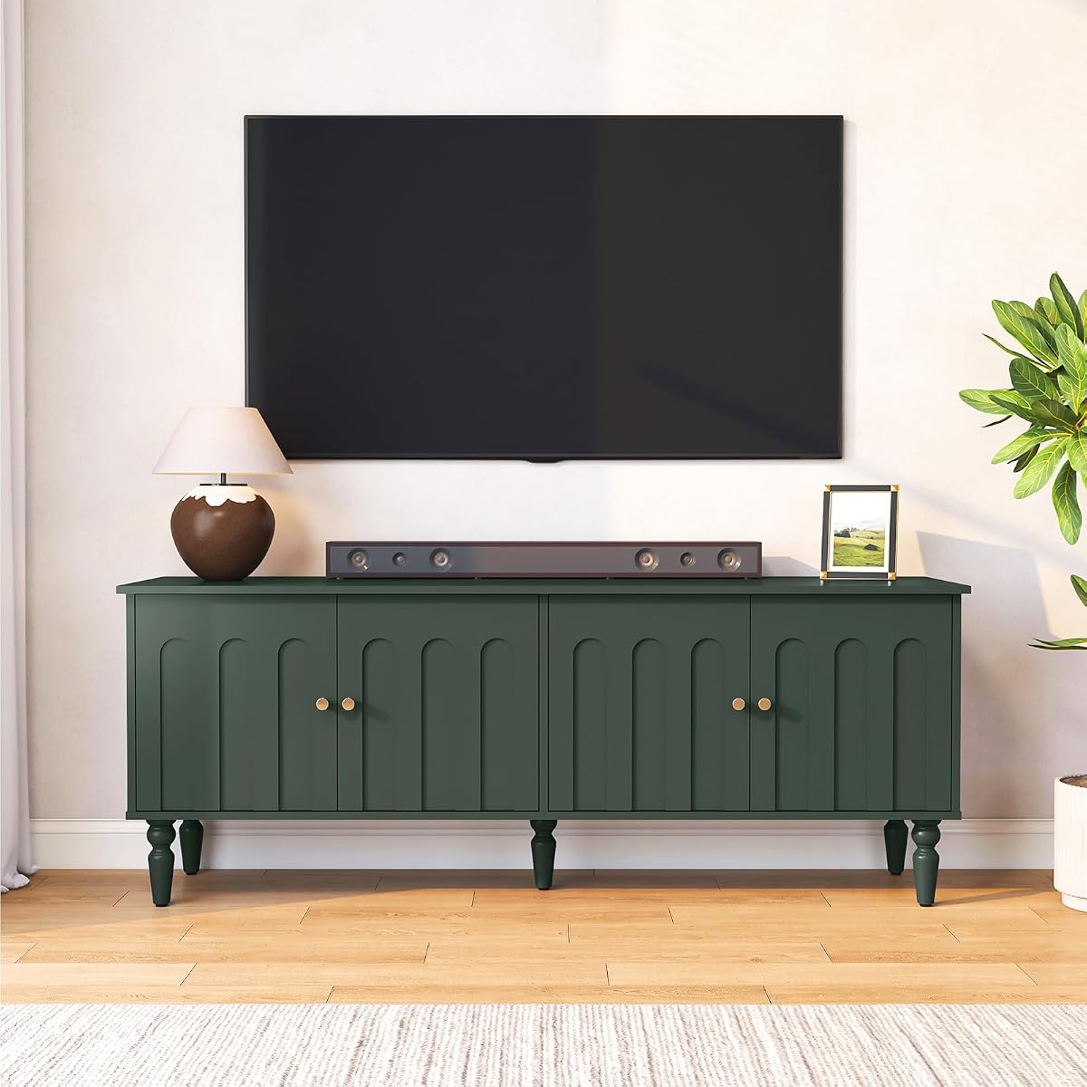 60" Mid-Centry Modern TV Stand with Storage, 4 Cabinet, Green