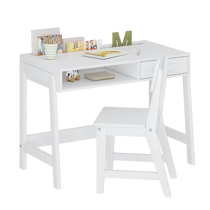 Wooden Kids Desk and Chair Set with Open Storage & 1 Drawer