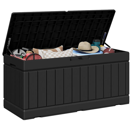 78 Gallon Outdoor Deck Box Large Resin Storage Box for Patio Furniture Cushions and Garden Tools (Black)