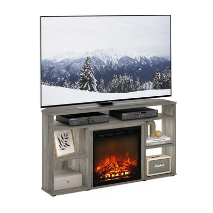 Jensen Corner TV Stand with Fireplace for TV up to 55 Inches, French Oak Grey