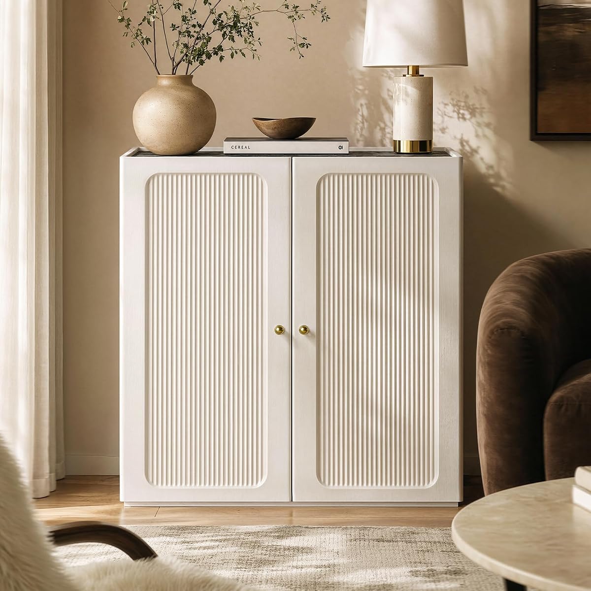 31.5" Flutted Sideboard Buffet Cabinet with Storage, White
