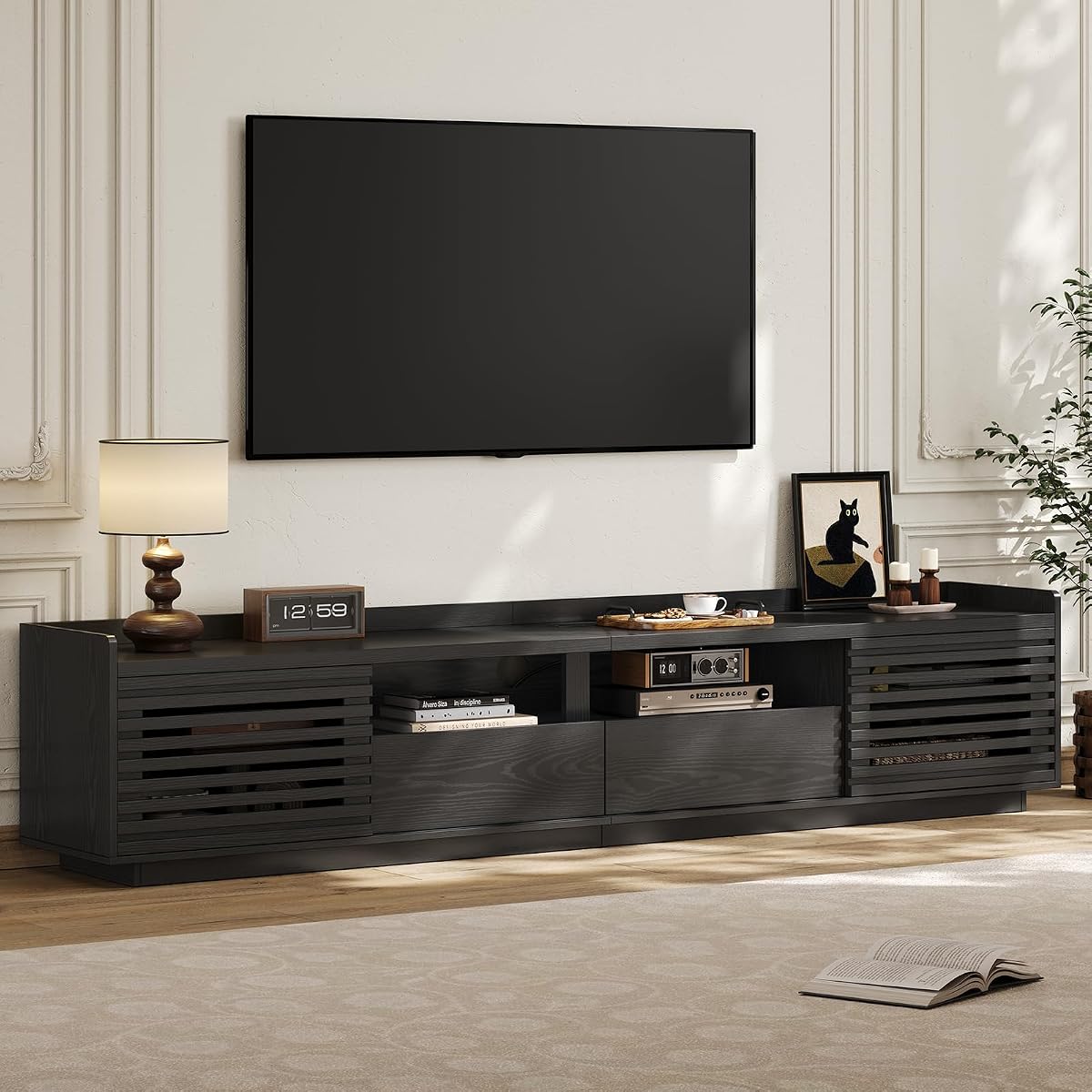 78.7" TV Stand for TV Up to 85",Mid-Century Modern TV Console Black