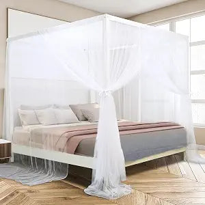 Canopy Bed Curtains for King/Queen Size Bed, White, view 2