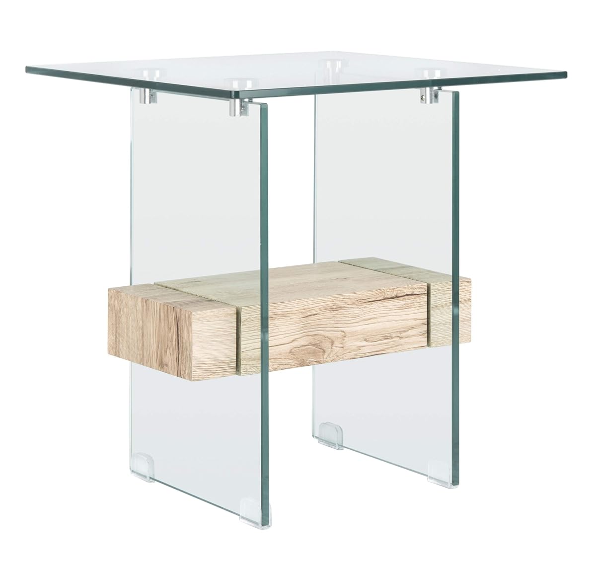 SAFAVIEH Home Collection – Kayley Modern Glass Accent Table with Natural Shelf, Clean-Lined Side Table for Living Room or Bedroom (ACC7001A)