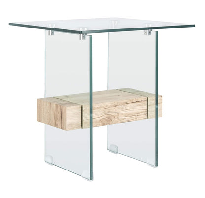 SAFAVIEH Home Collection – Kayley Modern Glass Accent Table with Natural Shelf, Clean-Lined Side Table for Living Room or Bedroom (ACC7001A)