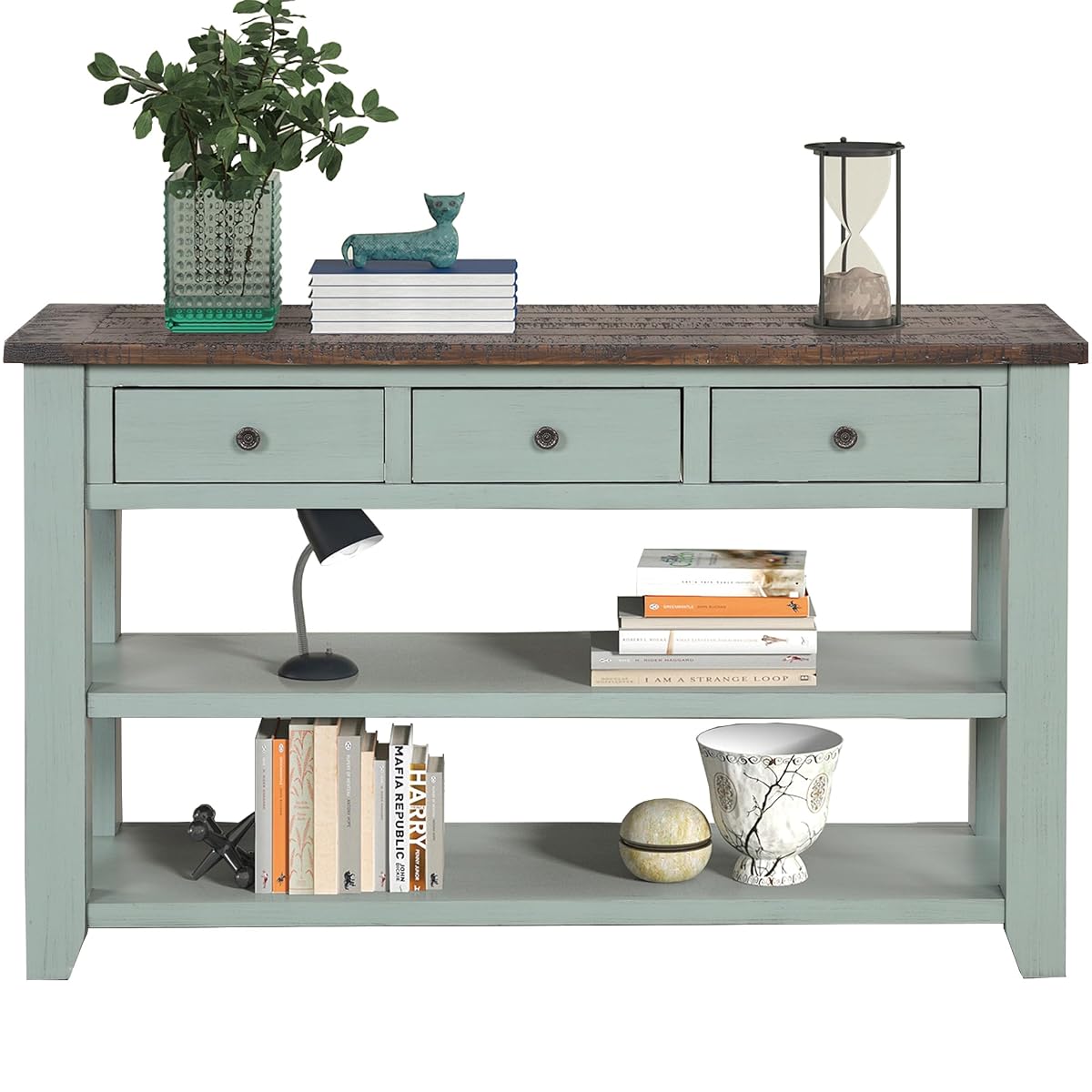 Real Wood Console Table with Storage Drawers,Sofa Table for Entryway | 48.8 Inch Solid Wood Farmhouse Entryway Table;Sofa Table,Rustic Entry Table for Hallway Living Room;Green;Easy Assembly
