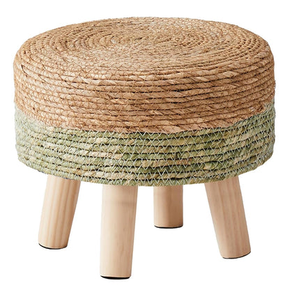 Ottoman Natural Seagrass Footrest Poufs Hand Weave Round Foot Stool for Couch Desk Soft Step Stool Padded Foot Rest with Pine Legs for Living Room Bedroom Natural/Green