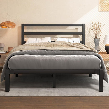 Full Metal Platform Bed Frame with Headboard, Stable & Noiseless, Black