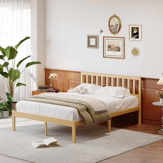 14 Inch Bamboo Wood Full Platform Bed Frame with Headboard