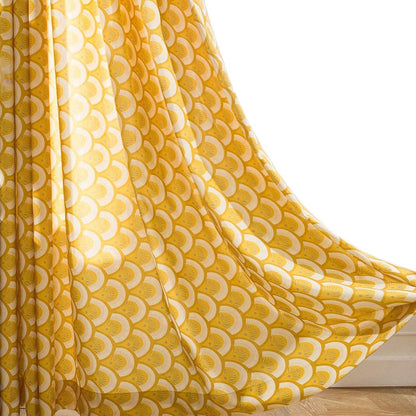 Thermal Insulated Window Room Grommet Curtain Drapes for Bedroom and Living Room, Set of 2 Panels, W52 x L63 inch,Yellow Geo Patten in White