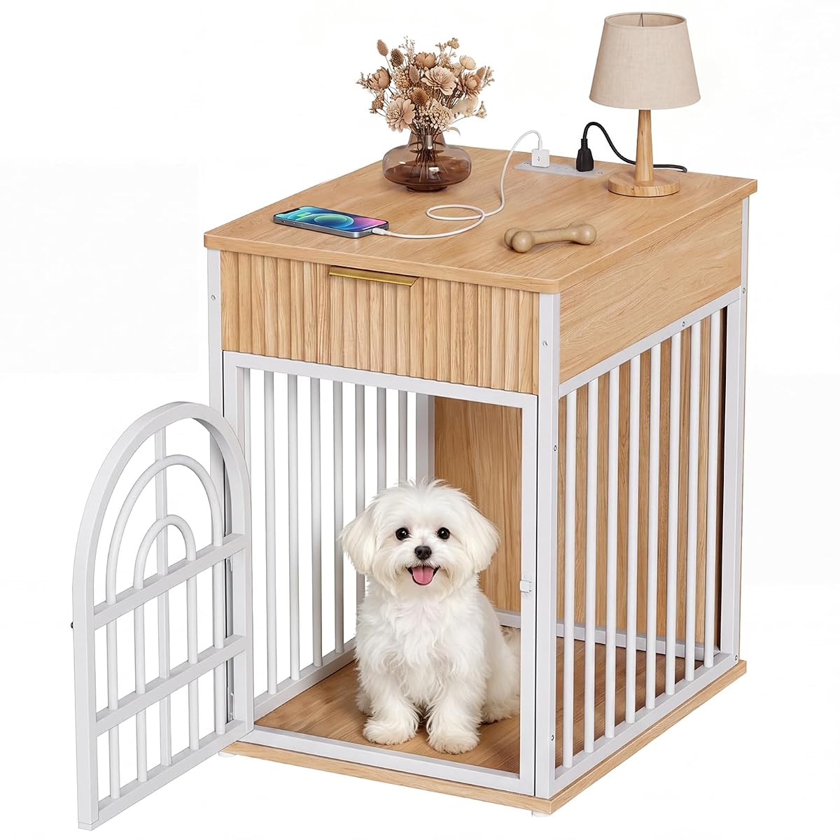 Dog Crate Furniture, Wooden Dog Kennel for Small Breed,Yellow Oak