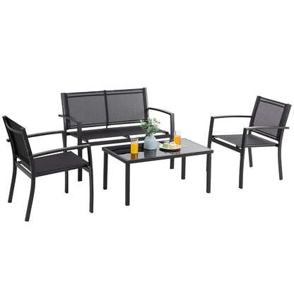 4 Pieces Patio Furniture Sets,Outdoor Patio Conversation Sets with Glass Coffee Table, Small Porch Balcony Furniture, Patio Table and Chairs Set for Garden, Backyard (Black)
