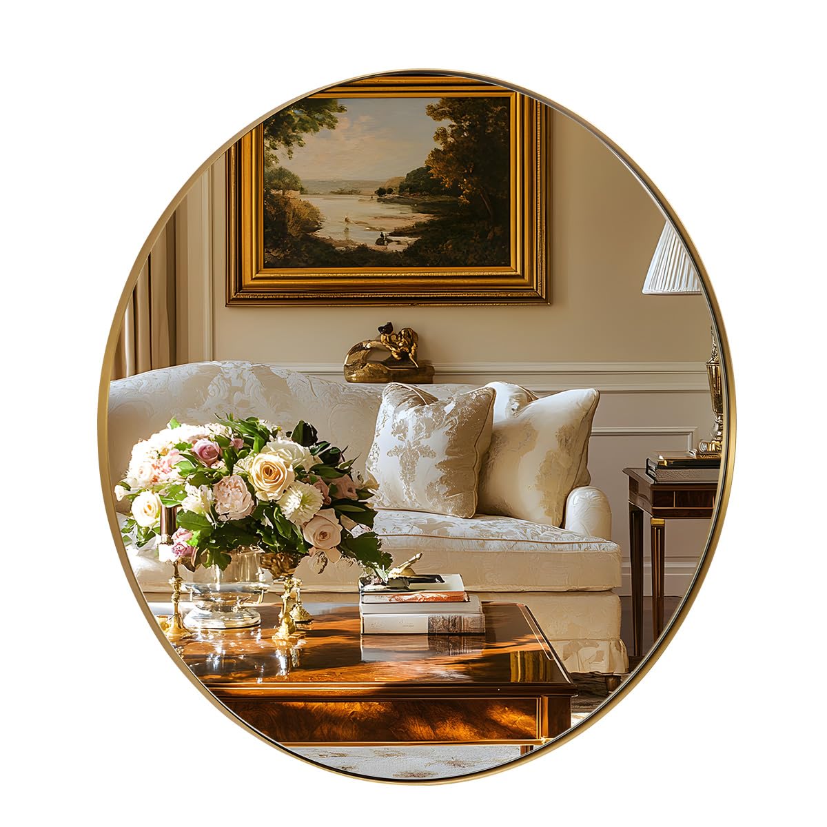 Round Gold Mirror 30 inch, Brass Mirror with Brushed Gold Frame, Wall Mounted Stainless Steel Metal Frame Round Mirror for Bathroom, Living Room, Bedroom