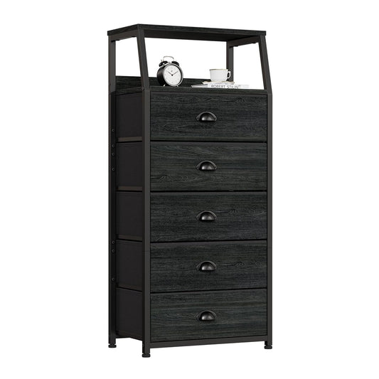 Black Dresser with 5 Drawers, Vertical Storage Tower Fabric Dresser for Bedroom