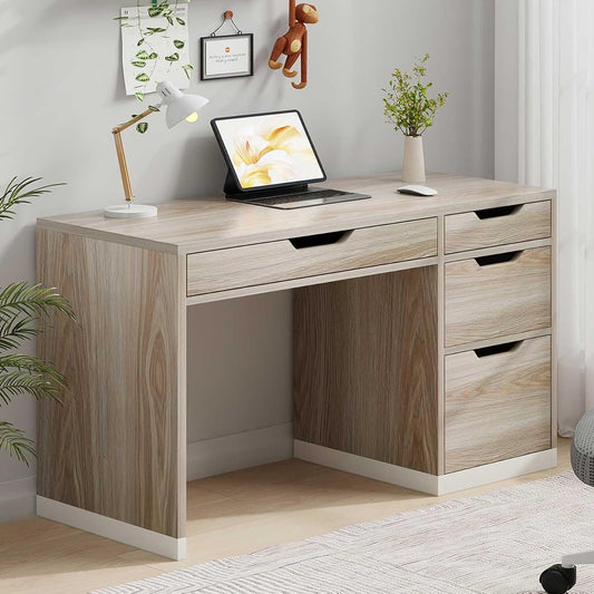48 Inch Computer Desk with 4 Drawers, Natural Oak