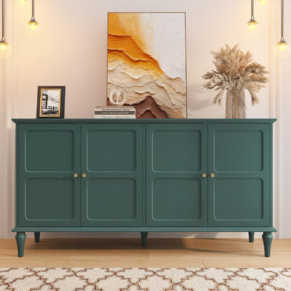 58'' Mid-Century Modern Buffet Storage Cabinet with 4 Doors and Adjustable Shelves, Accent Style Sideboard for Entryway, Dining Room, Living Room, Green