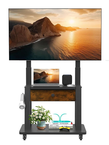 Rolling TV Stand with Fabric Drawer Storage for 32-75 Inch Flat/Curved Screen up to 220lbs LCD/LED/OLED Adjustable Height Mobile TV Cart with Wheels for Home Office Outdoor Max VESA 600x400mm