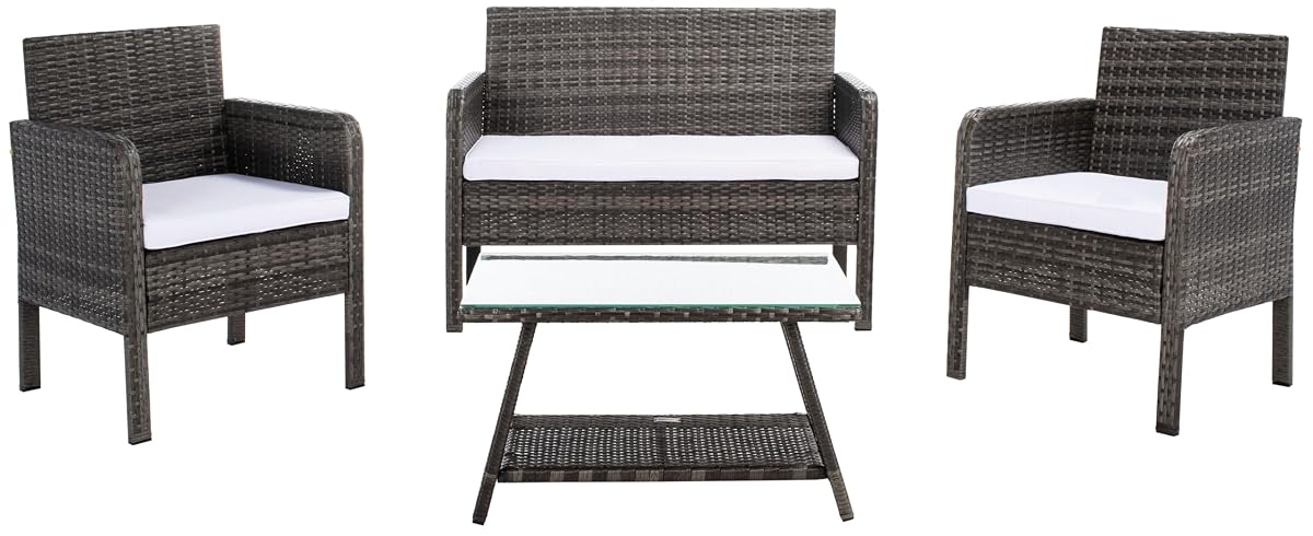 Aboka Grey Brown/White Cushions Outdoor Patio Set