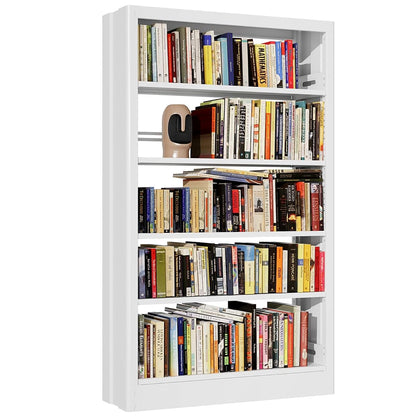 71" Metal Book Shelf,5 Tier Bookshelf with Adjustable Shelves,White Bookshleves and Bookcases,Heavy Duty Library Book Case,Modern Open Bookshelf for Living Room,Bedroom,Office (White)