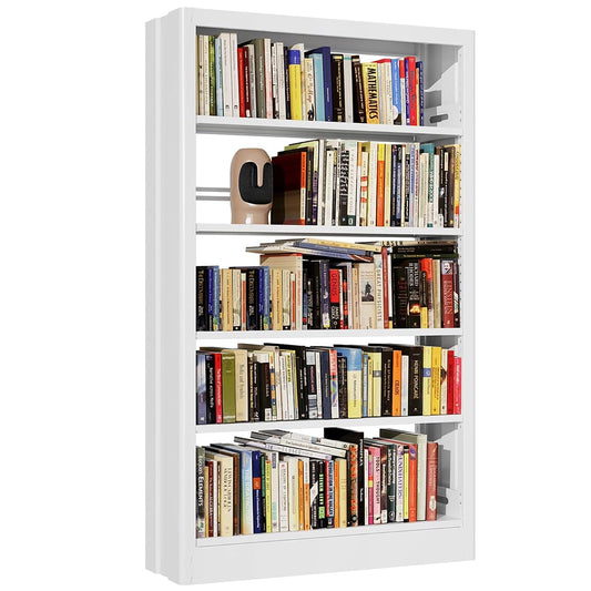 71" Metal Book Shelf,5 Tier Bookshelf with Adjustable Shelves,White Bookshleves and Bookcases,Heavy Duty Library Book Case,Modern Open Bookshelf for Living Room,Bedroom,Office (White)
