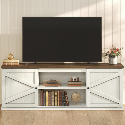 VASAGLE Farmhouse TV Stand for 80'' TV, Media Console, Sliding Barn Doors
