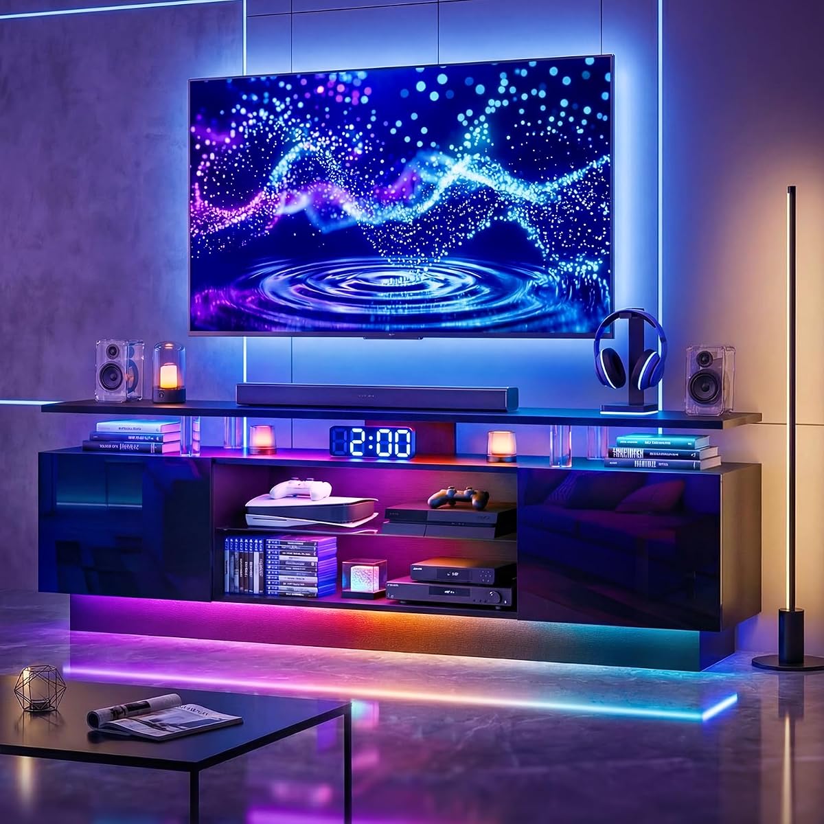 70” High-Glossy TV Stand with 2 Side Cabinets