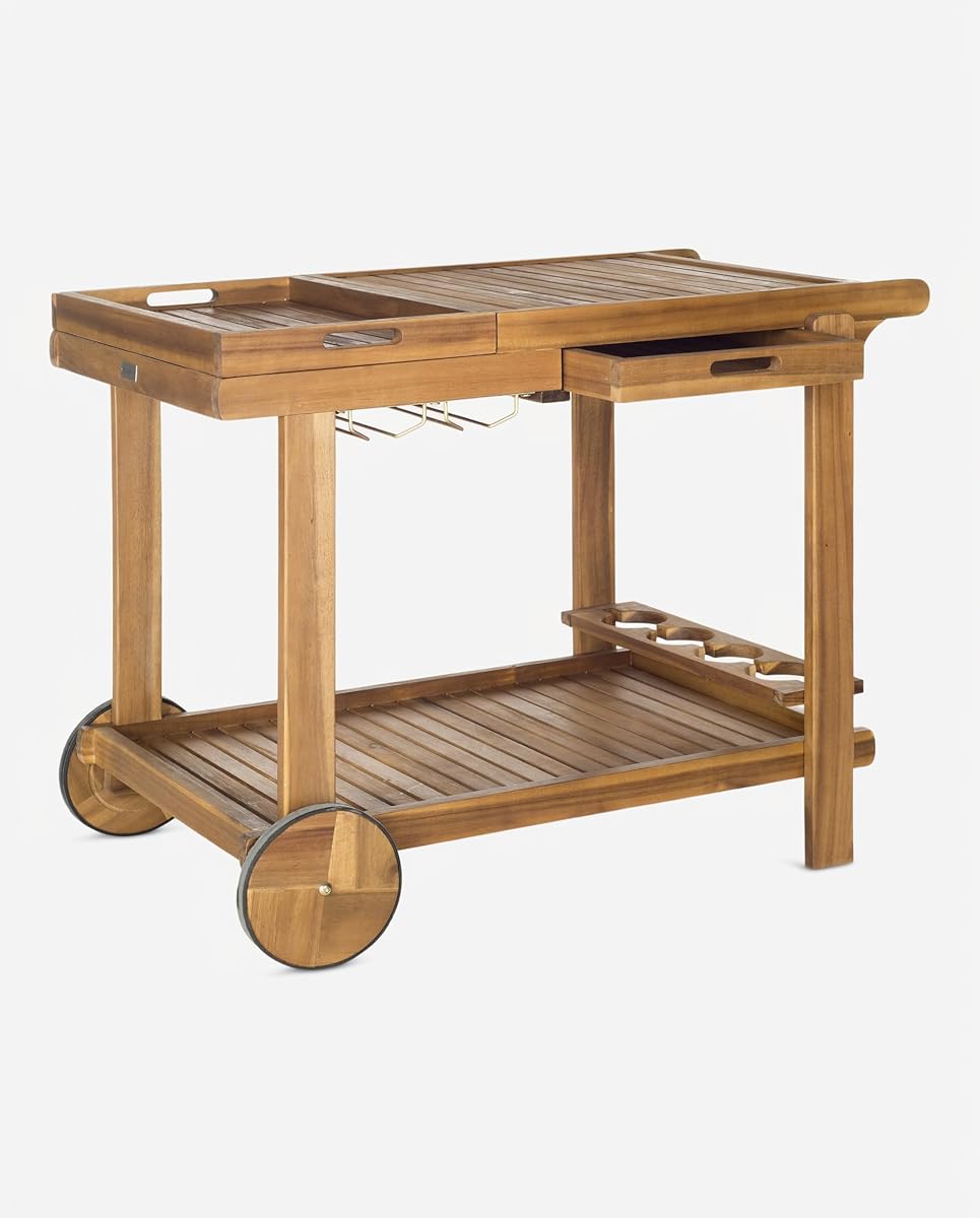 Safavieh -Outdoor Collection Orland Natural Wood Tea Trolley Cart