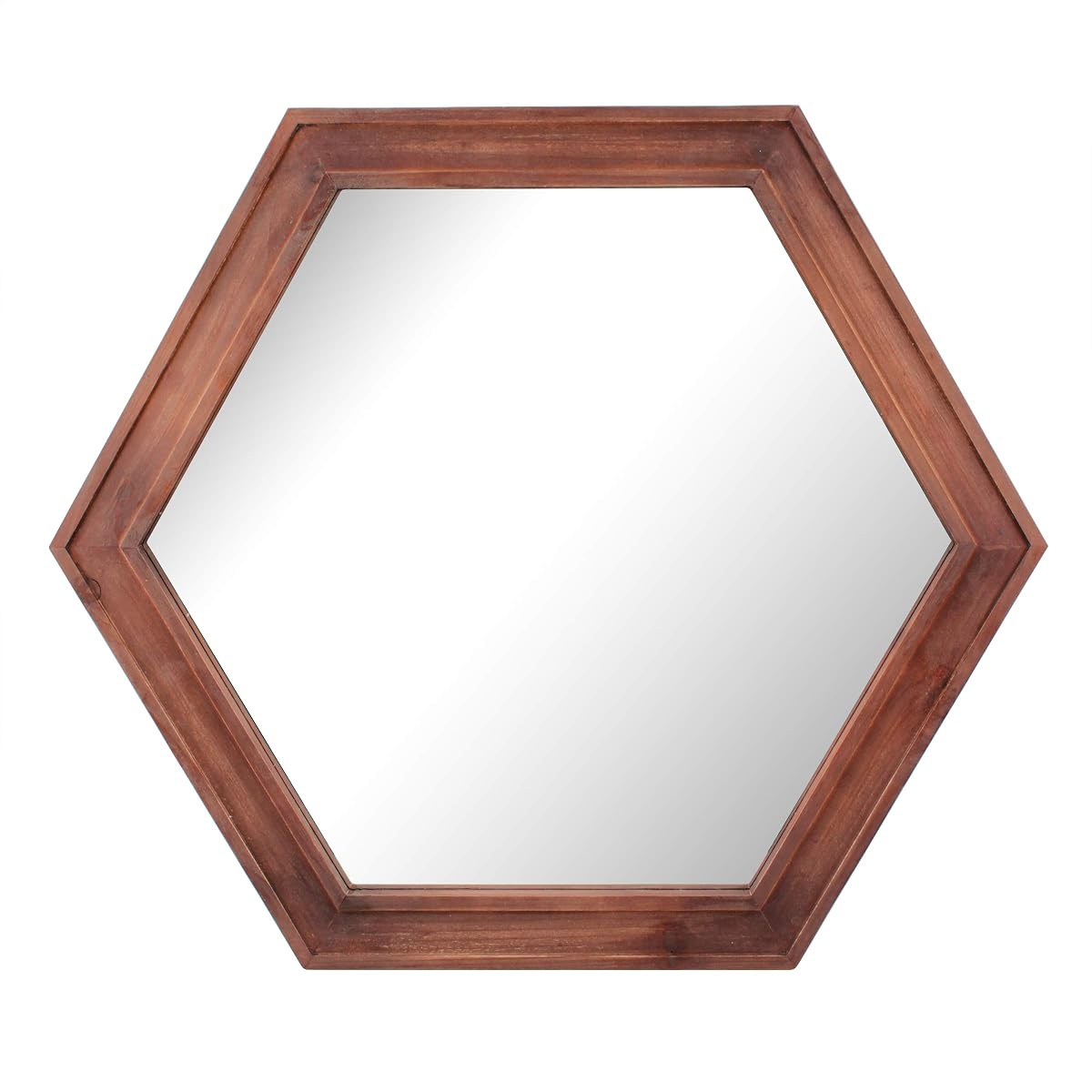 Decorative 24" Hexagon Wall Mirror with Redwood Frame and Attached Hanging Bracket, Decorative Country Rustic Decor for The Living Room, Bedroom, Bathroom, Hallway, and Entryway