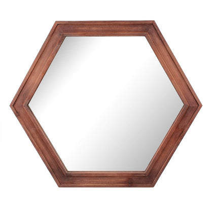 Decorative 24" Hexagon Wall Mirror with Redwood Frame and Attached Hanging Bracket, Decorative Country Rustic Decor for The Living Room, Bedroom, Bathroom, Hallway, and Entryway