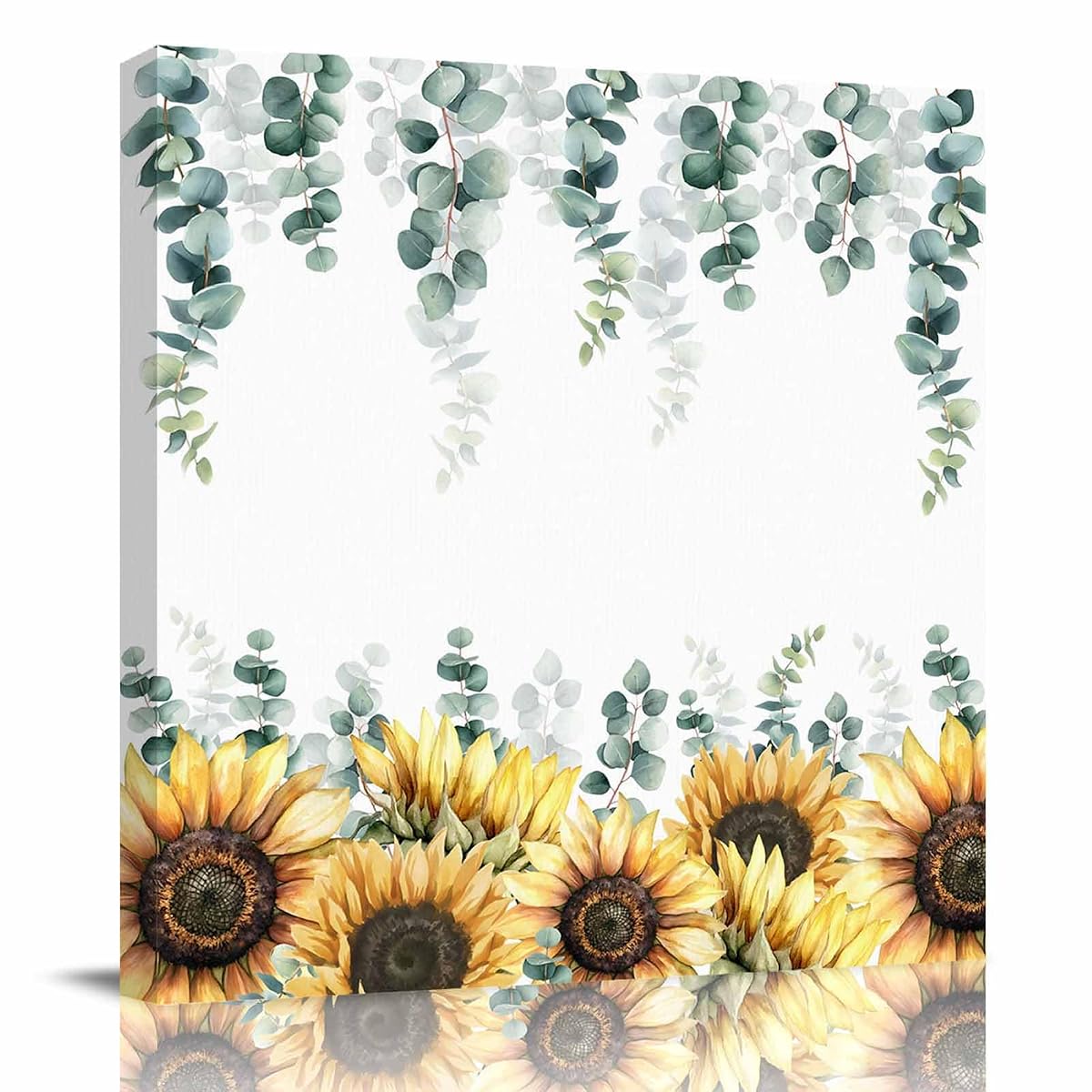Sunflower Eucalyptus Wall Art Decor for Living Room Bedroom Kitchen Office Hotel, Farmhouse Weeping Botanical Wooden Framed Canvas Picture Oil Painting with Wrapped Design - Ready To Hang 8"x8"