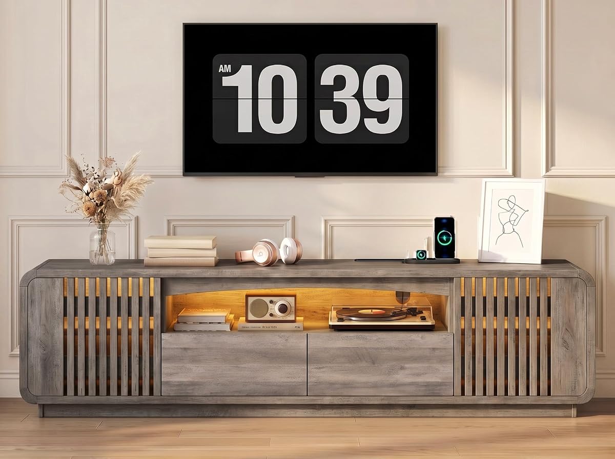 63" TV Stand with LED Lights, TV Console for 55-70" TVs, Grey