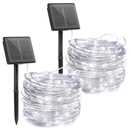 Outdoor Solar String Lights, 2 Pack 33 Feet 100 Led Solar Powered Fairy Lights with 8 Modes Waterproof Decoration Copper Wire Light for Patio Yard Trees Christmas Wedding Party (Pure White)