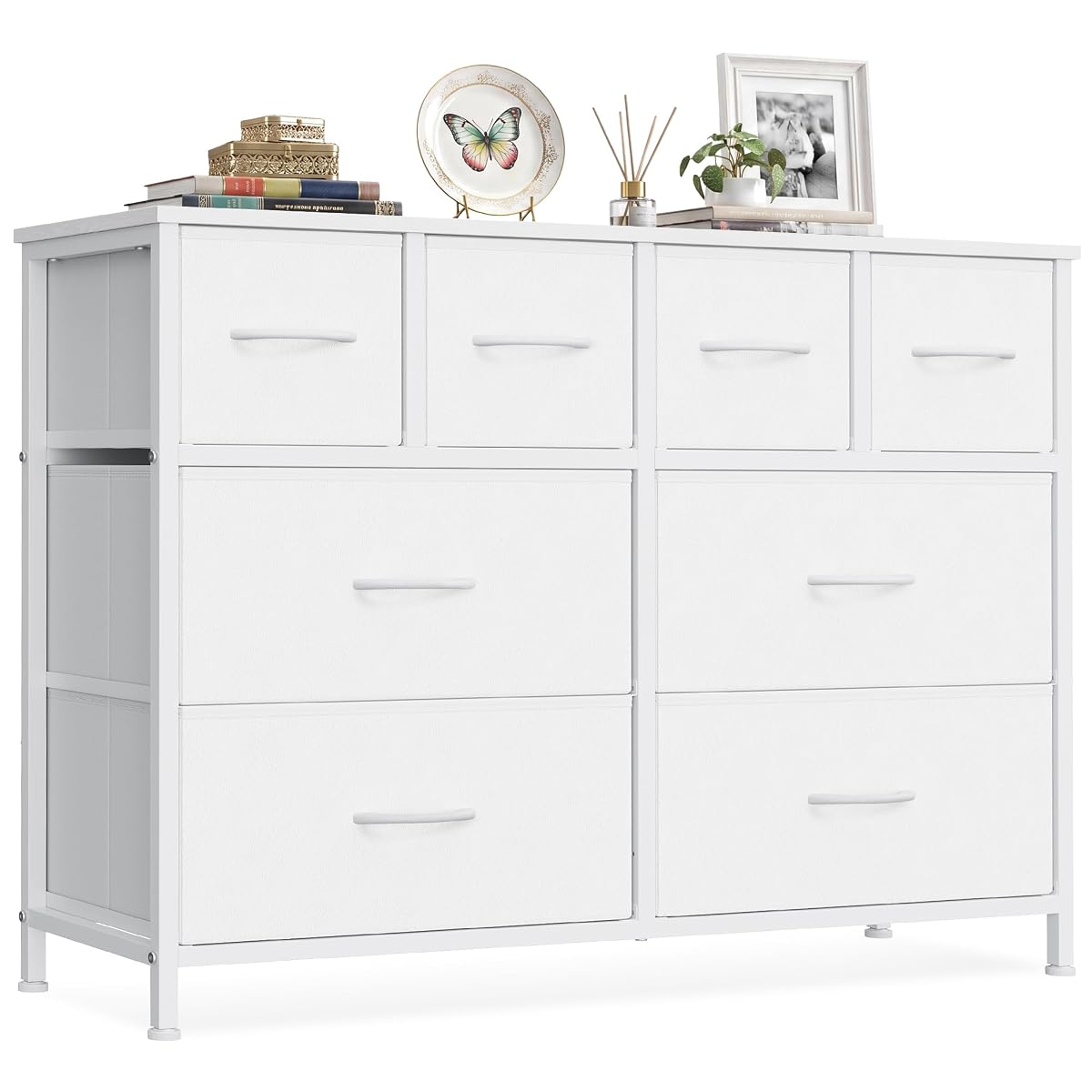 Wide Dresser for Bedroom, 8 Fabric Drawers with Steel Frame