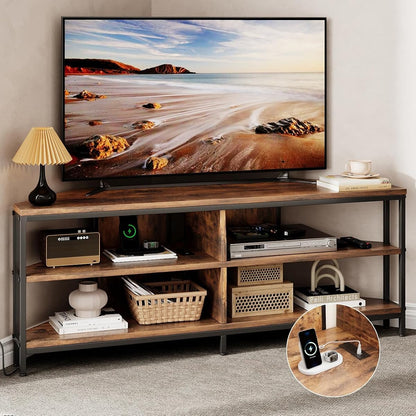 Corner TV Stand with Power Outlet
