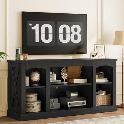 Black TV Stand, Tall TV Console with Storage for TVs up to 75"