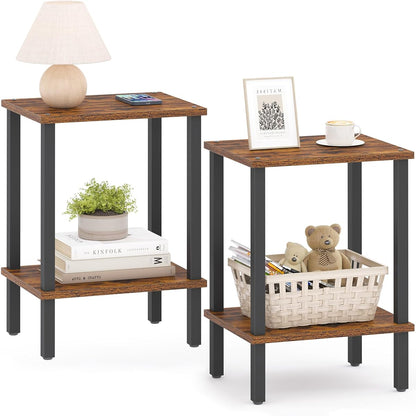 End Table, Set of 2, Side Table, Nightstand, 2-Tier Storage Shelf, Sofa Table for Small Space, Living Room, Bed Room TB01BB035